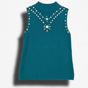 Size Small (?) Vintage 90s Teal Embellished Mock Neck Sweater Vest‎